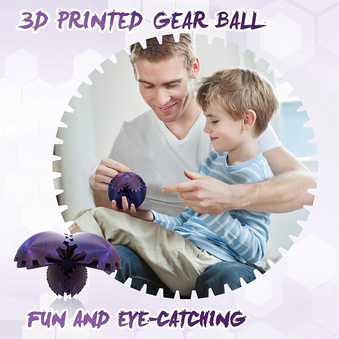 Gear Ball-3D Printed Gear Sphere,3D Printed Spin Ball Cube Fidget Toy,The Steampunk Whirling Wonder Fidget Ball Toy(Black Purple)