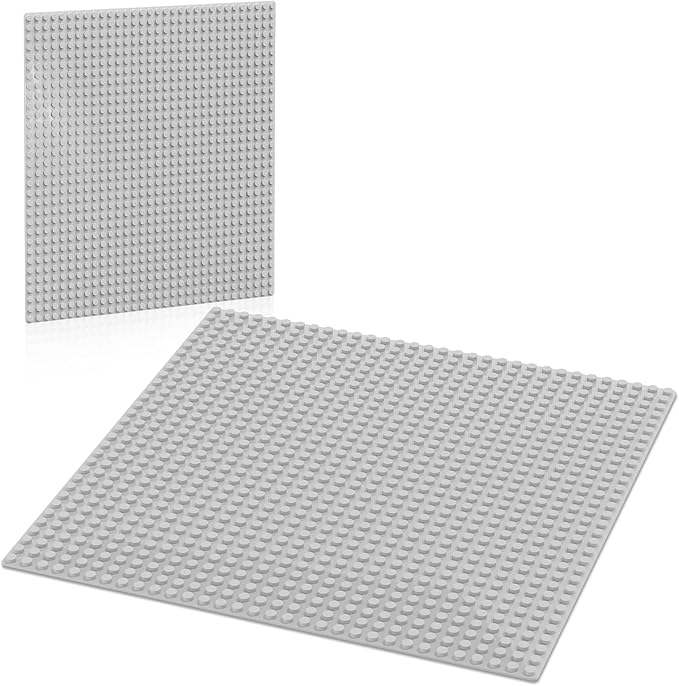 Classic Gray Baseplates, 32x32 Studs Square Base Plates for Play or Display Bricks Creations, Compatible with Classic Legos, 10" x 10", Pack of 2, Perfect for City Streets, Castle, Mountains