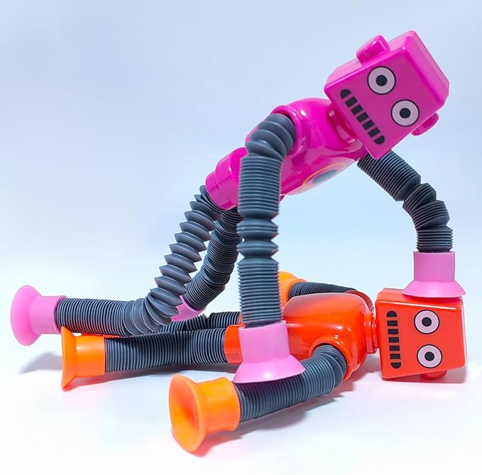 8 PCS Suction Cup Robot Toy,Shape Changing Telescopic Pop Tubes Autism Sensory Toy Kids Girls Boys Toddlers Adult,Funny Robot Action Figure Bendable Fidget Toy Gift Birthday Party Favors Christmas