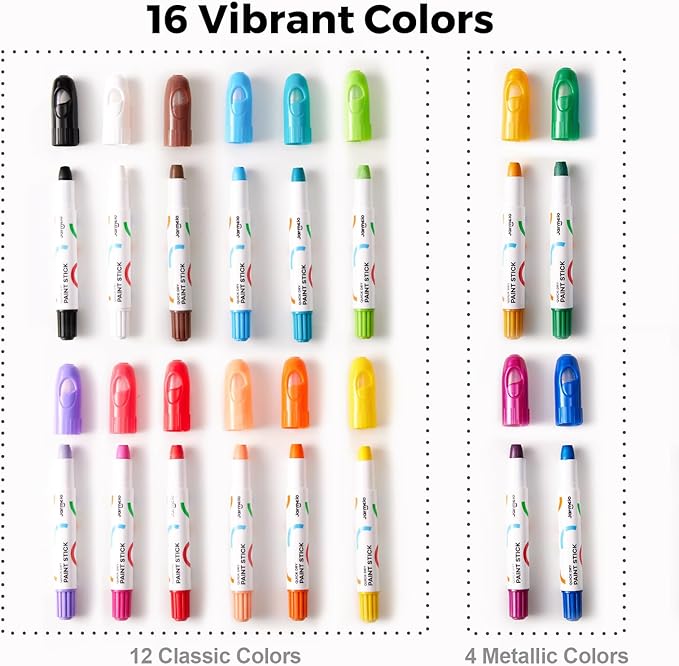 Tempera Paint Sticks, 16 Colors Jumbo Paint Sticks for Kids, Washable Quick Drying, Non-Toxic, Toddler Art Supplies for Paper Stone Wood Canvas, Easter Gifts for Kids