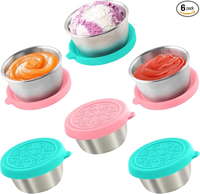 6x1.6 Oz Salad Dressing Containers With Lids, Small Leakproof Reusable Stainless Steel Salad Dressing Container To Go For Lunch Boxes,Sauce containers, Picnics,Travel Meal Prep And Kitchen Storage.