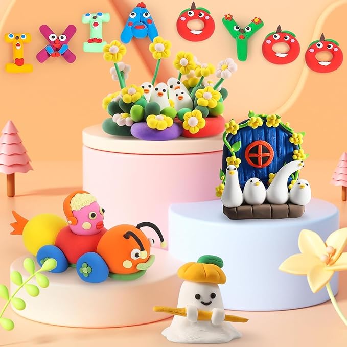 Air Dry Clay, Modelling Clay for Kids, 64 Colors DIY Molding Magic Clay for with Tools, Soft & Non-Sticky, Toys Gifts for Age 3 4 5 6 7 8+ Years Old Boys Girls Kids