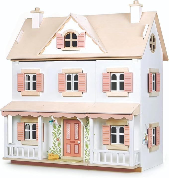 Tender Leaf Toys - Humming Bird House - 3 Story Large Wooden Colonial Style Doll House - Encourages Role-Play and Story Invention in Boys and Girls - Age 3+