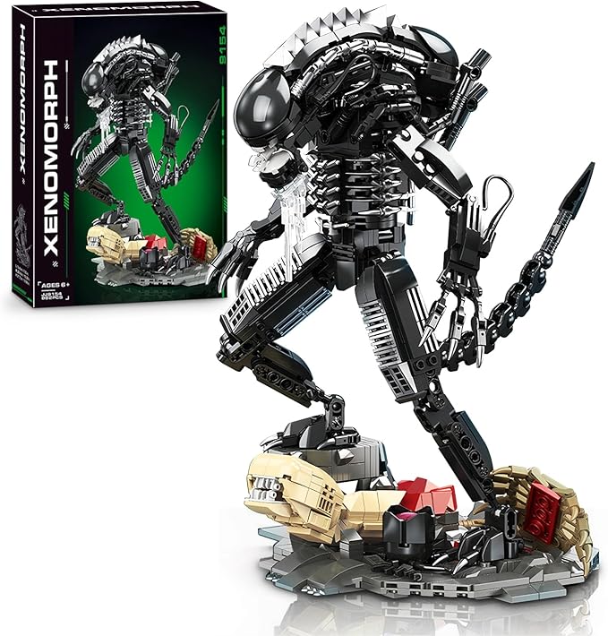 HIGH GODO Alien Mech Xenomorph Warrior Building Sets for Adult, Horror Action Figure Toy with Base,Gifts for Boys Aged 8-14, Perfect for Birthdays Christmases Halloweens, 882 Pieces