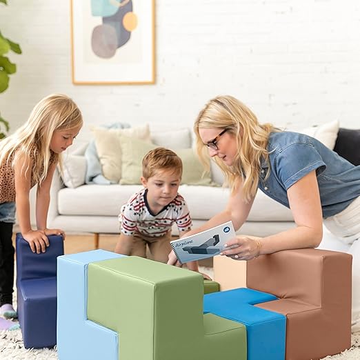 ECR4Kids SoftZone Brainy Building Blocks, Foam Puzzle, Earthtone, 7-Piece