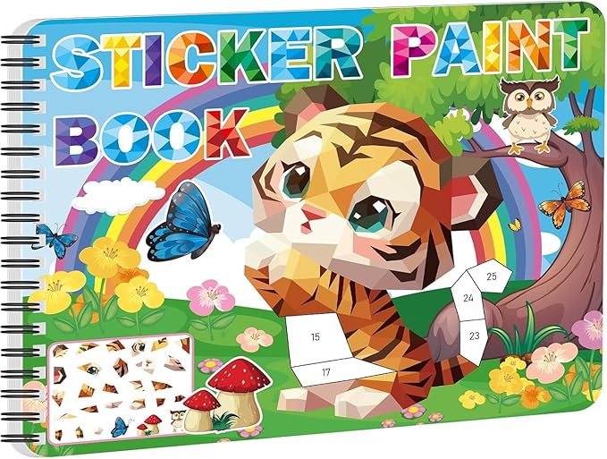 Sticker Paint Books for Kids Ages 4-8,Animals Designs Paint by Stickers,Party Birthday Stickers for Kids Boys Girl