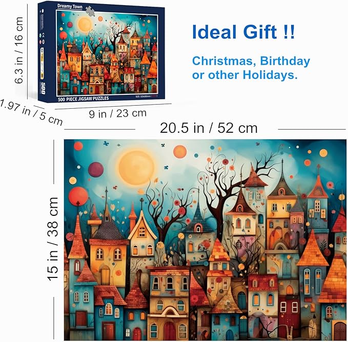 500 Piece Puzzles for Adults Dreamy Towns 20.5 x 15 Inch 500 Piece Jigsaw Puzzles for Kids Adults Puzzles 500 Pieces for Adults Holiday Educational Challenge Toy