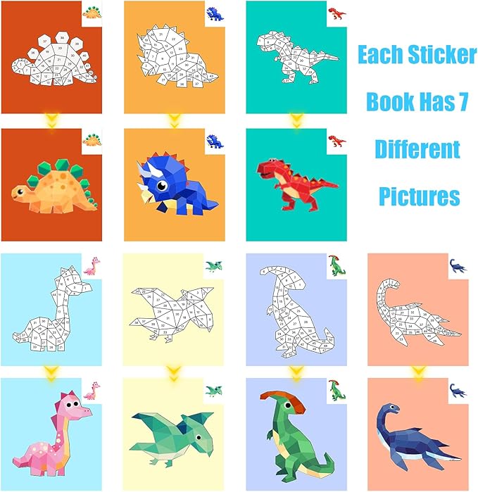 AEAHALY 2 Pack Crafts for Kids Ages 4-8 Paint by Sticker, Reusable Sticker Book for Kids Ages 4-8 Boys and Girls Birthday Gifts Party Favor, Travel Activity Book Set for Learning (Dinosaur+Ocean)