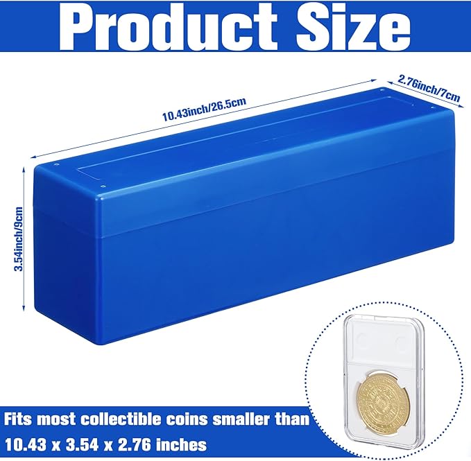 Wenqik 6 Pcs Plastic Coin Storage Box Case with 20 Slab Coin Holders - Collection Box for Collectors, Home, Office, Bank Supplies(Blue)