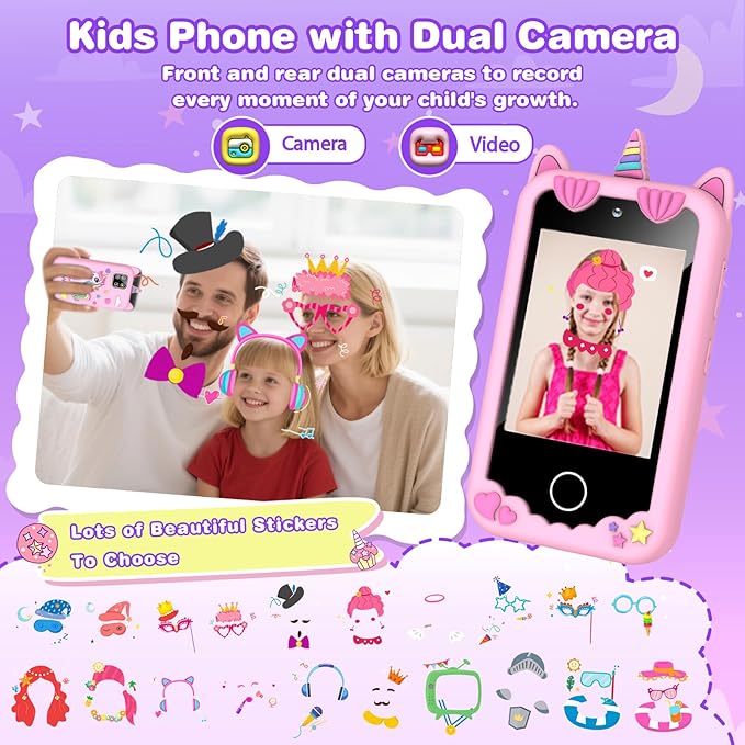 Kids Smart Phone for Girls Christmas Birthday Gifts for Girls Age 3 4 5 6 7 8 9 10 Kids Toys Smart Cell Phone 2.8" Touchscreen Built-in 32G SD Card Dual Camera 28 Toddler Learning Games Music Player
