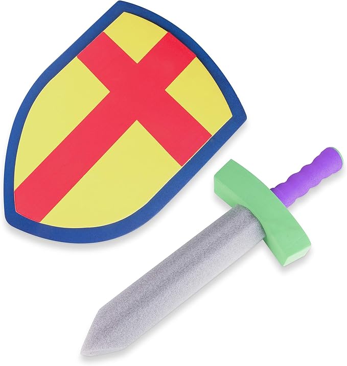 Super Z Outlet Children's Foam Toy Medieval Joust Sword & Shield Knight Set Lightweight Safe for Birthday Party Activities, Event Favors, Toy Gifts
