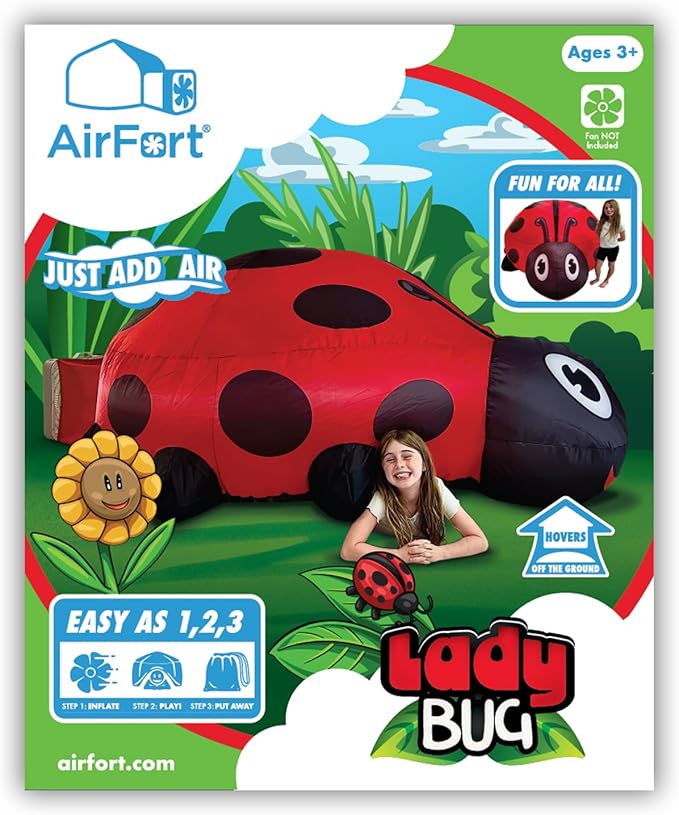 The Original Patented AirFort - Build A Fort in 30 Seconds, Inflatable Fort for Kids, Play Tent for 3-14 Years, A Playhouse Where Imagination Runs Wild, Fan not Included (Ladybug)