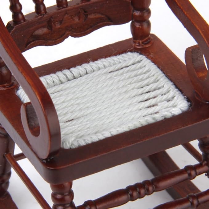 Dollhouse Miniature Rocking Chair 1:12 Scale Wooden Furniture Accessories Tiny Mini House Home Outdoor Cake Topper Decoration Model Living Room Scene Christmas Craft Displays (Red)