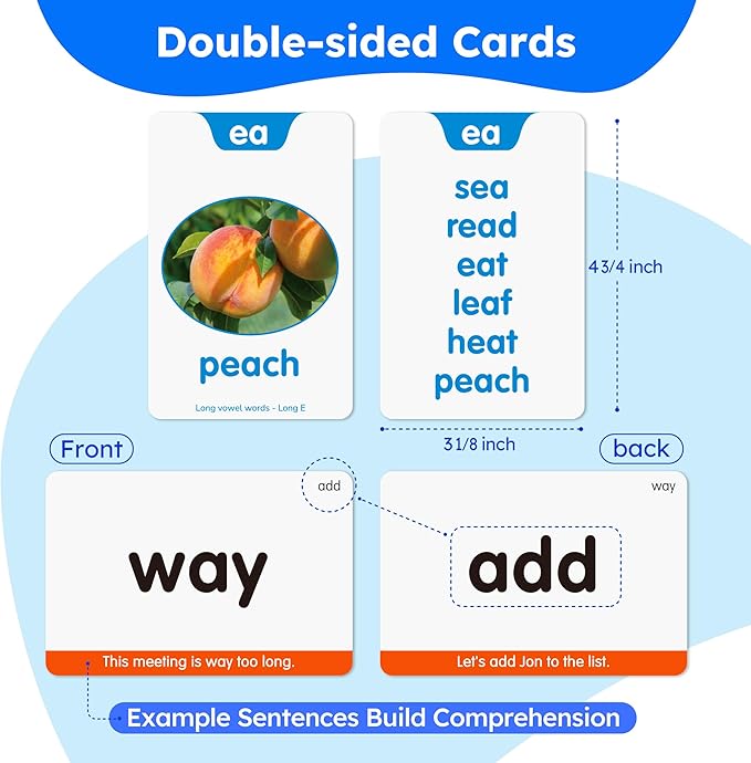 BenBen 650 Sight Words & Phonics Flash Cards, Learn to Read CVC, Blends, Long Vowel Sounds, Dolch & Fry High Frequency Site Words for Pre-k Kindergarten 1st 2nd 3rd Grade Kids Ages 3-9