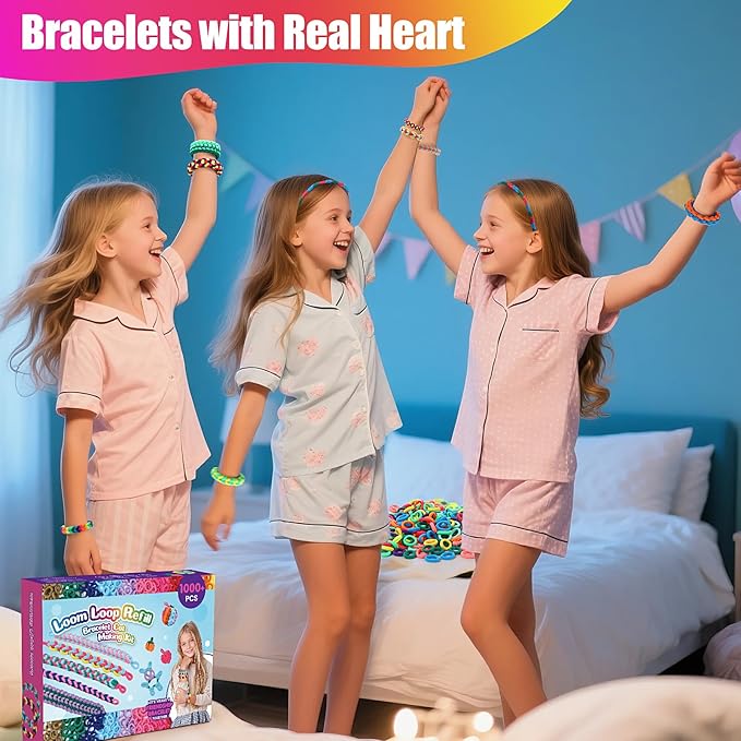 IQBOX 1000 Pcs Cloth Loom Bands Refill for Bracelet Making Kit, Elastic Bands Crafts for Girls 8-12, Gentle Hair Ties Ponytail Holders (10 Colors)