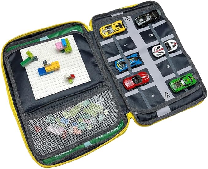 Portable Kids Play Case with Toy Cars, Dinosaur Design, Building Base Plate, and City Road Map, Educational Travel Activity Set Travel Toys Birthday gift for kids aged 3-6