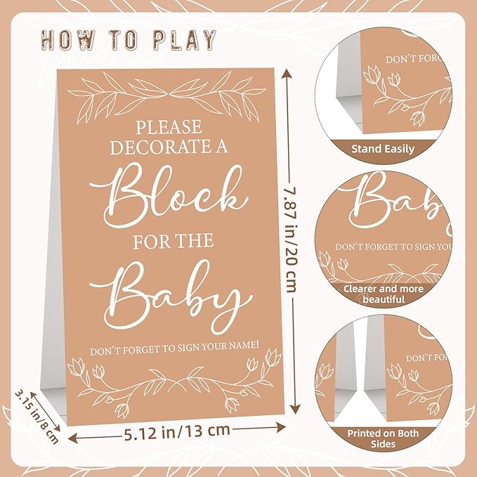 146 Pcs Baby Shower Game Sign Set Includes Decorative Square 54 DIY Blank Wooden Blocks 24 Paint Markers 27 Page Baby‘s First ABC Book