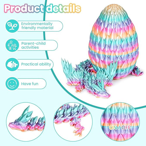 3D Printed Dragon Eggs with Articulated Fly Dragon Inside, Collectible Figurines Fidget Toy for Adults Kids Birthday Easter Christmas White Elephant Gifts for Friends Colleagues(Rainbow, M Size)