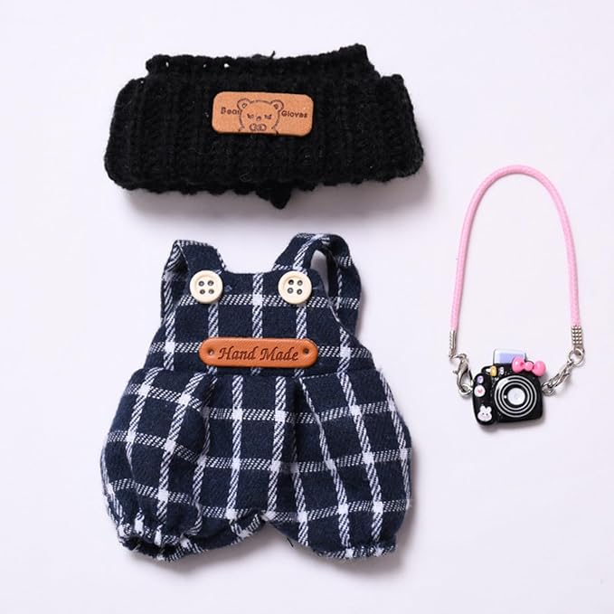 Doll Clothes Set for 17cm Doll Compatible with Labubu Clothes Dolls Accessories Dress Up Suitable for 6.7" Dolls (No Doll) (Overalls)