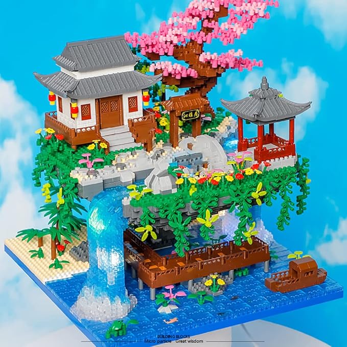Peach Blossom Spring Utopia Building Blocks Set (3661Pcs) Famous Chinese Fable Architecture with 2 Figures & String Lights Educational Toys Micro Bricks for Kids Adults