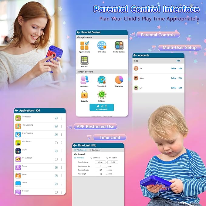VATOS Kids Smart Phone Toy for Girls Boys 3 4 5 6 7 8 9 Years Old, 4" Large Touchscreen Spider Style Kids Cell Phone with Dual Camera, Music Player, Puzzle Game, 8GB Memory Learning Toy Birthday Gift