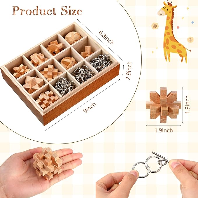 Yilloog 45 Pcs Brain Teasers Metal and Wooden Puzzles for Kids Adults Mind Iq and Logic Test Toys 3D Educational Unlock Interlock Puzzles Box for Family Challenging Games