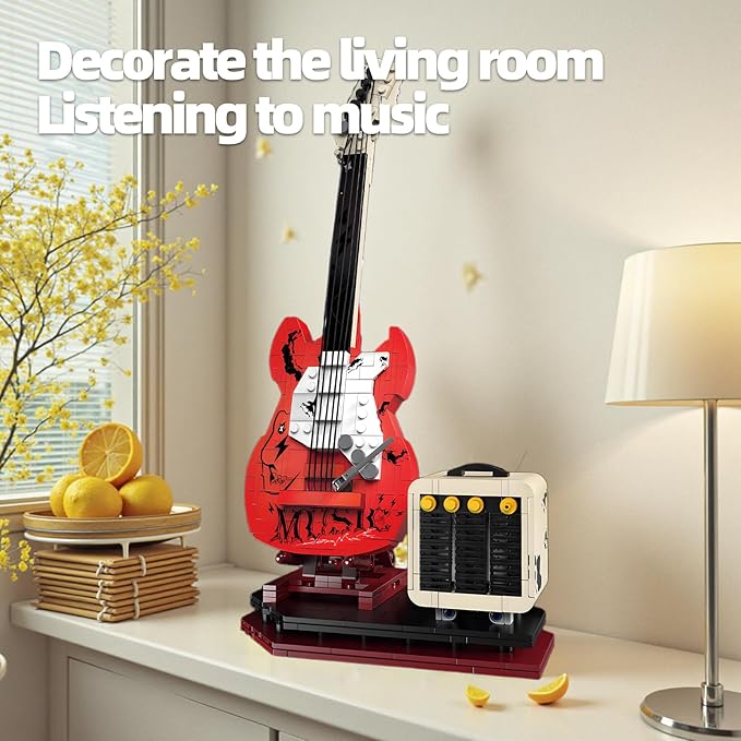 Rock Guitar Music Interactive Building Block Set,Creative Construction ModelToy with Bluetooth Function.Perfect Gift for All Music Lovers,Kidsand Adults.