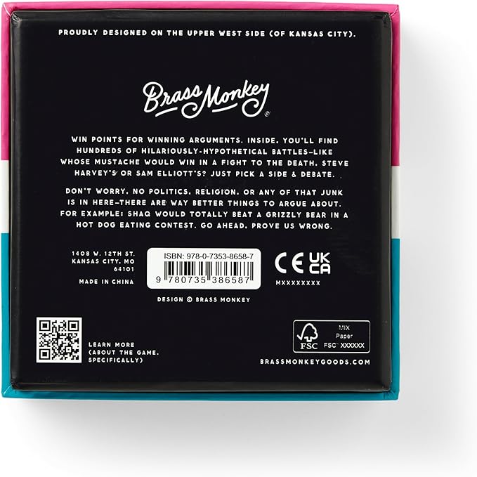 Brass Monkey Debatable Battle Edition – Social Party Game with 400 'Who Would Win in A Fight' Prompts to Argue About, 2+ Players