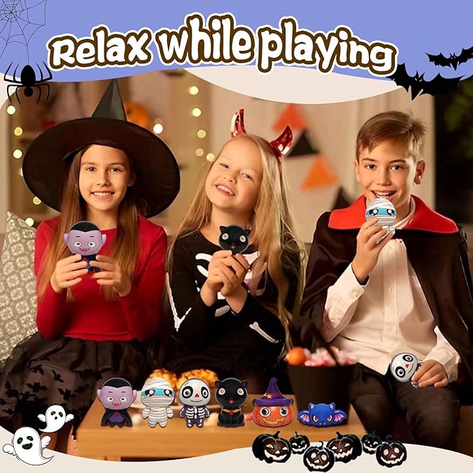 New 6 Packs-Halloween Squishies Toys Slow Rising, Gift Box Includes Pumpkin, Vampire,Black Cat,Mummy,Human Skeleton, Bat, Halloween Soft Stress Relief Toys for Girls,Boys,Kids Party(6pcs-4)