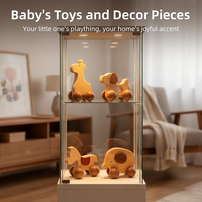 Wooden Push Car Toy Set – 4PCS Montessori Wooden Cars for Kids Age 3+ | Push & Pull Animal Toy Cars (Puppy, Elephant, Pony, Giraffe) | Safe Wooden Baby Toys Gift