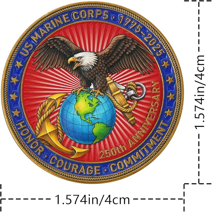 US Marine Corps 250th Anniversary Challenge Coin - Double-Sided Eagle, Globe & Anchor Design - 1775-2025 Honor Military Coin - Courage & Commitment Keepsake for Veterans & Marines