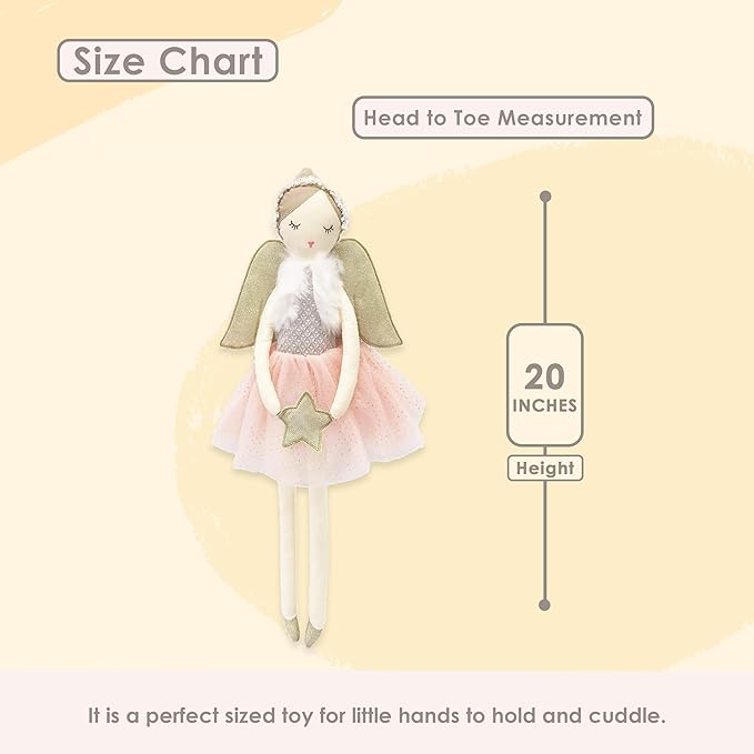 MON AMI Designer Angel Stuffed Doll with Wings 20” Soft Elegant Plush Doll for Little Girls, Use as Toy or Room Decor