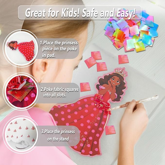 skyenchant Princess Poke in Art Kit - Magical Dress-Up Crafts, Creative Fun Activity for Girls, Best Birthday Gift for Ages 4-9 Years Old(8cpcs) (Princess-8)
