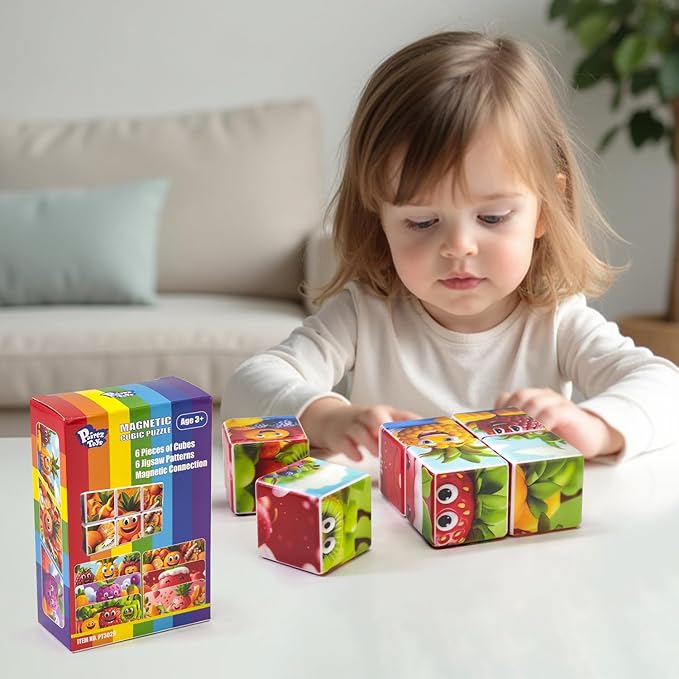 Magnetic Blocks for Toddlers, 1.65 inch Large Building Blocks Tiles, Funny Simle Fruits Puzzle Game, Sensory Montessori STEM Travel Toys for Boys and Girls Ages 3-5 4-8