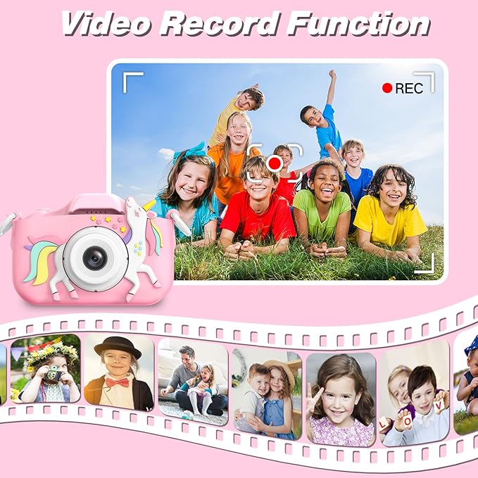 Goopow Kids Camera Toys for 3-8 Year Old Girls Boys,Children Digital Video Camcorder Camera with Cartoon Soft Cover, Best Chritmas Birthday Festival Gift for Kids - 32G SD Card Included