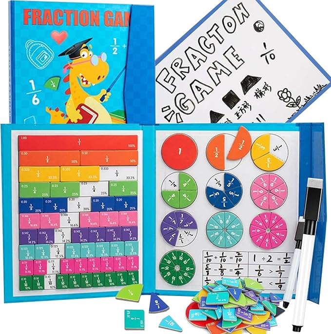 2026 New Magnetic Fraction Demonstration Book for Kids, 102 Pcs Magnetic Fraction Tiles & Fraction Circles, Educational Puzzle Math Fraction Manipulatives Disc Set for Early Math Skills (F)