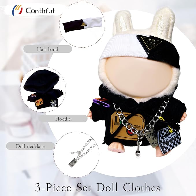 Hoodie Doll Clothes,17cm/15cm Dolls Outfit Set,Accessories for Doll,Stylish Clothes Set Dress Up (No Doll) (Black Hoodie)