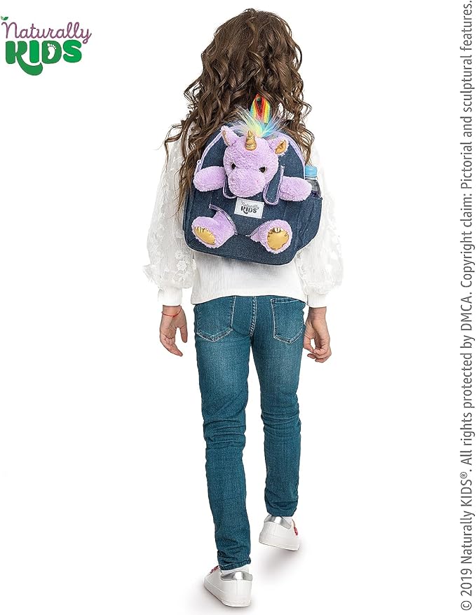 Naturally KIDS Medium Toddler Unicorn Backpack Age 3-9 (11’’h) w Detachable Purple Unicorn Toys for Girls Age 4-6, Gifts for 5 Year Old Girls