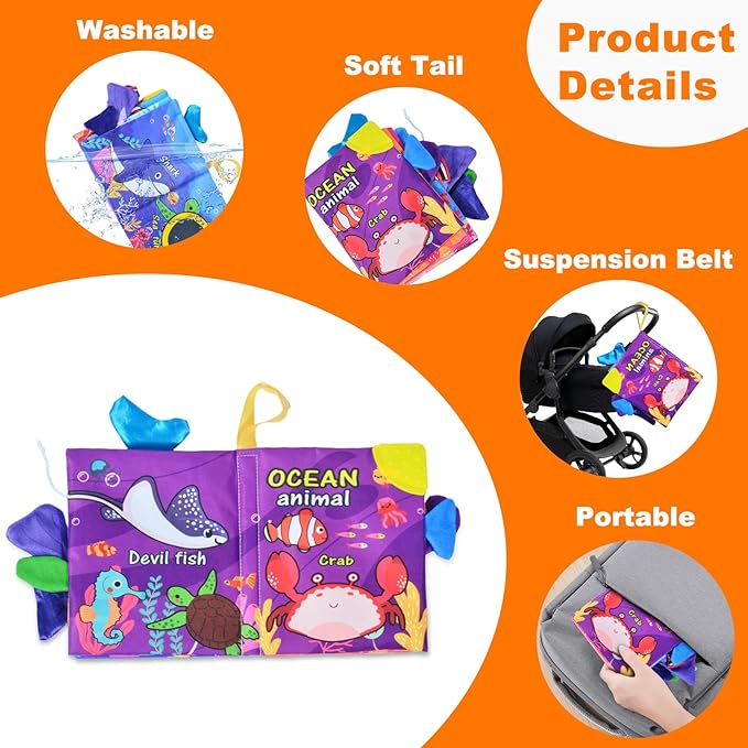 Crinkle Books for Babies,Touch and Feel Cloth Soft Books for Babies,Sensory for Baby Books 0-6 Months with Bi Bi Whistle,Mirror & Teething Toys,for Boy and Girl Gifts for Newborn Babies