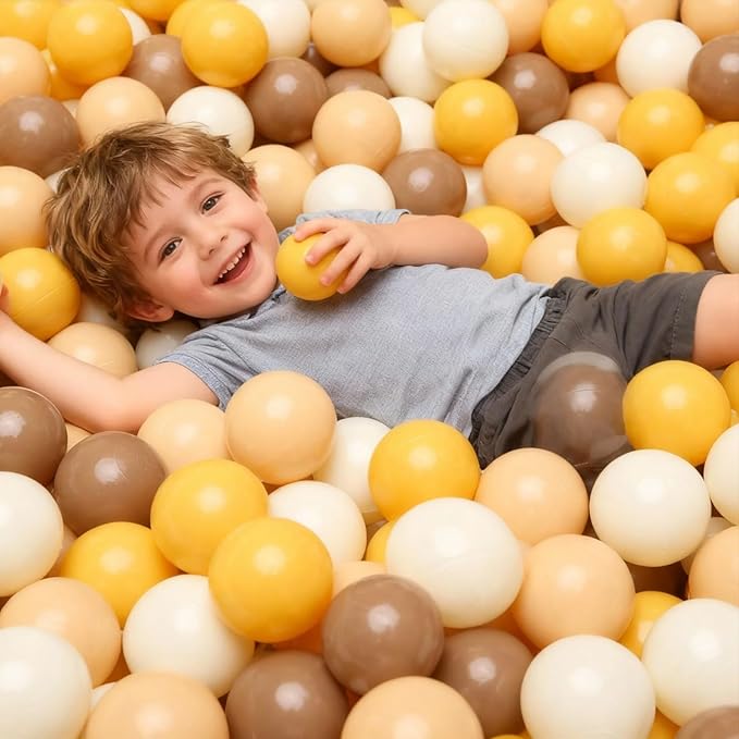 GOGOSO Ball Pit Balls for Toddlers Phthalate-Free BPA-Free Non-Toxic Crush Proof Soft Plastic Play Balls Baby Kids Shape Tent Pool Playhouse Playpen Party Decor,Creamy Brown+Yellow+Milktea 100PCS