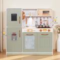 Wooden Play Kitchen Toy Set with Light, Kids Children Pretend Toy Kitchen Playset, Sink Play Toy Oven with Microwave,Toddler Cooking Set Toy for Ages 3+ Baby Girls Boys (Green)