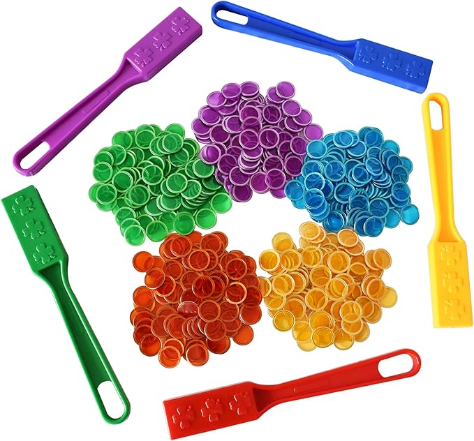 Yuanhe Magnetic Bingo Chips Set - 5 Colors Magnetic Wands with 500 Metal Chips for Counting and Sorting, Educational Activities