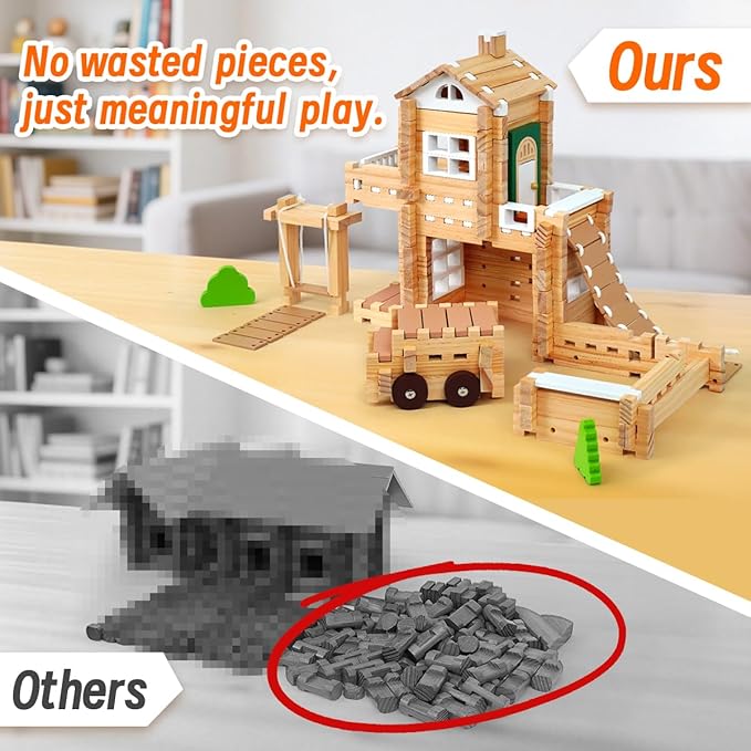 Jovi-mindly＆Notchies 107 Pcs Wooden Blocks Toys with Door and Windows,Classic Old Fashioned Toys,Wooden Building Blocks for Kids Ages 4-8 Boys and Girls,FSC Certified,Halloween Gifts