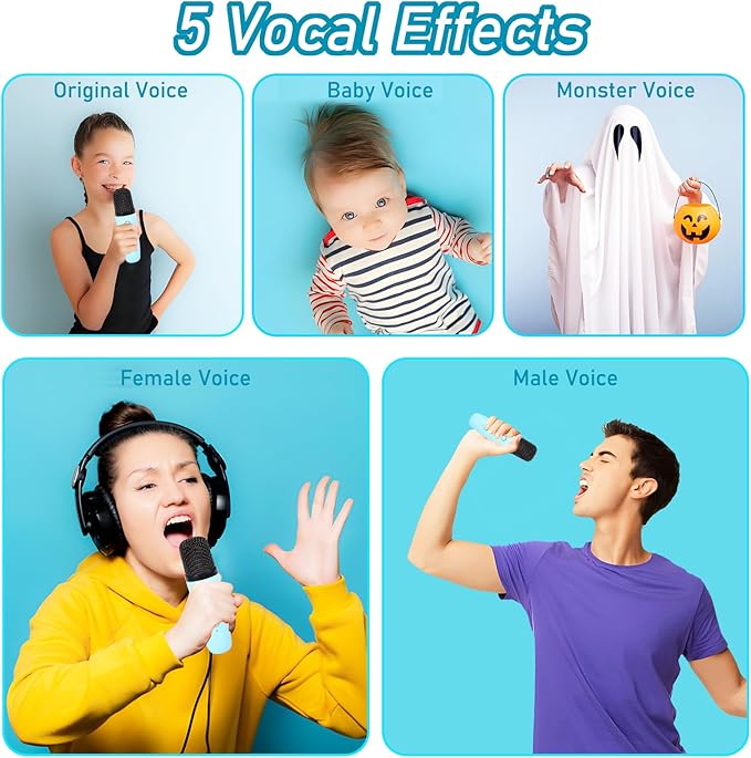 Mini Karaoke Machine for Kids Adults, Portable Bluetooth Karaoke Speaker with 2 Wireless Microphone and Lights Toys for 4, 5, 6, 7, 8, 9,10 Year Old Boys and Girls for Birthday (Blue)