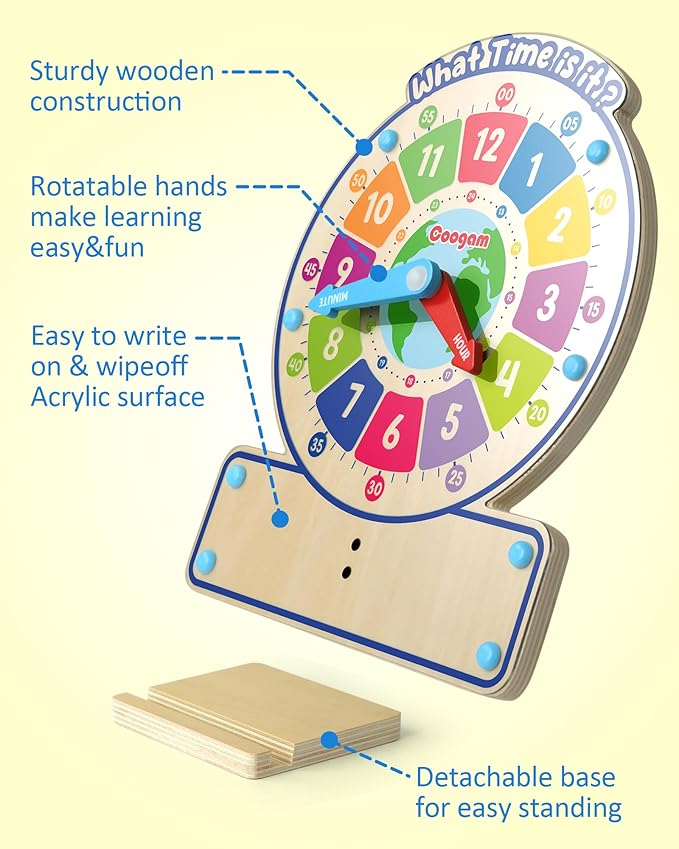 Coogam Wooden Clock Teaching Time Toy, Analog Digital Clock with Fly-Telling Time Board Game, Montessori Time Learning Educational Toy for 3 4 5 Year Old Homeschool Classroom Kids