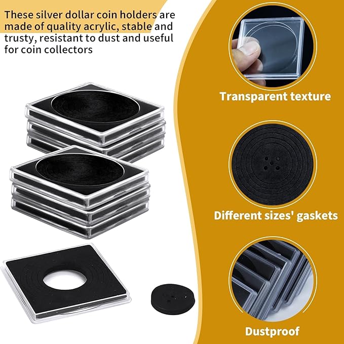 40 Pcs Adjustable Acrylic Coin Collection Cases with Sponges, Coin Snap Holder, Silver Dollar Protection Cases for Collectors, Coin Dollar Collection Supplies(20mm-40mm)