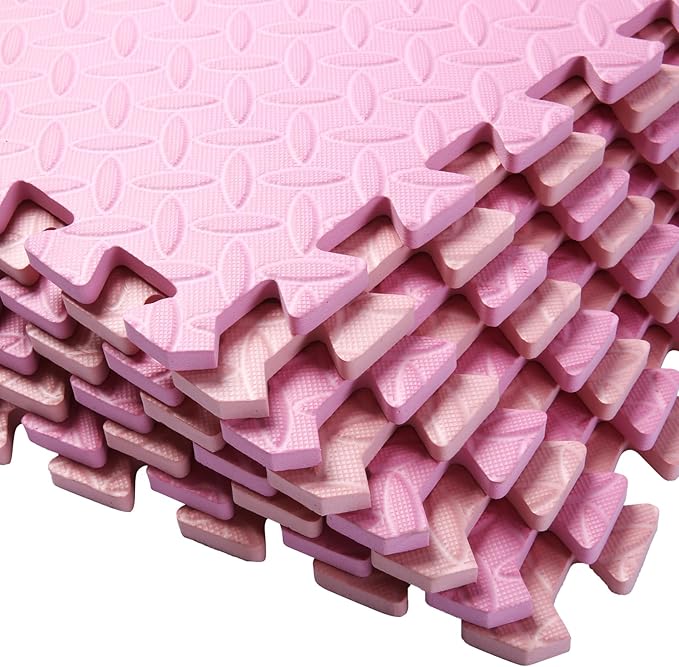 Foam Play Mat for Baby, 0.4 Inch Thick Foam Interlocking Floor Mats, Soft Non-Toxic Baby Playmat, Solid Colored Puzzle Play Mat Kids Floor Mats, 16 Tiles, Pink/Loli Pink