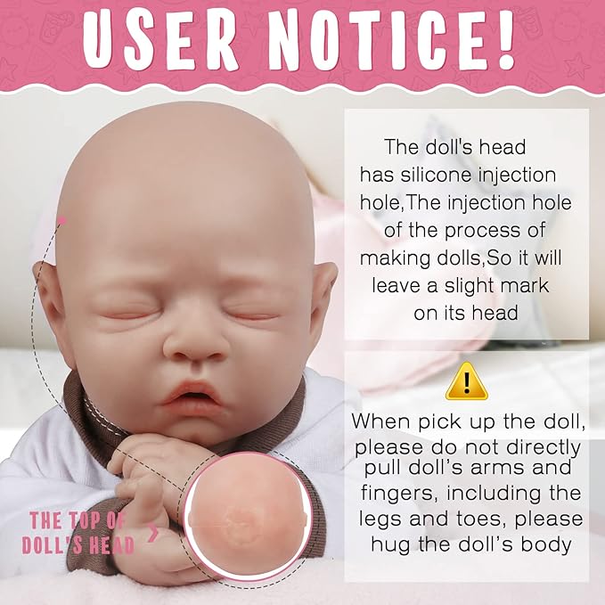 Vollence 18 inch Eyes Closed Silicone Baby Doll That Look Real,Reborn Real Baby Doll,Lifelike Baby Dolls - Girl