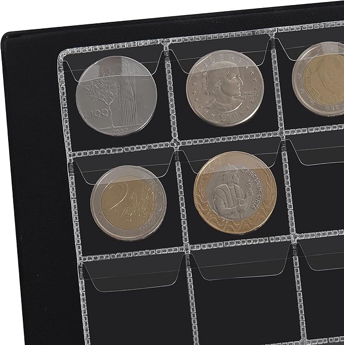 350 Pockets Coin Albums - 1.2x1.4 inch Grid Blue Coin Book 10 Pages Coin Collection Holder Letter Size Coin Storage Book 3.0x3.5 cm Pocket CS0235BL