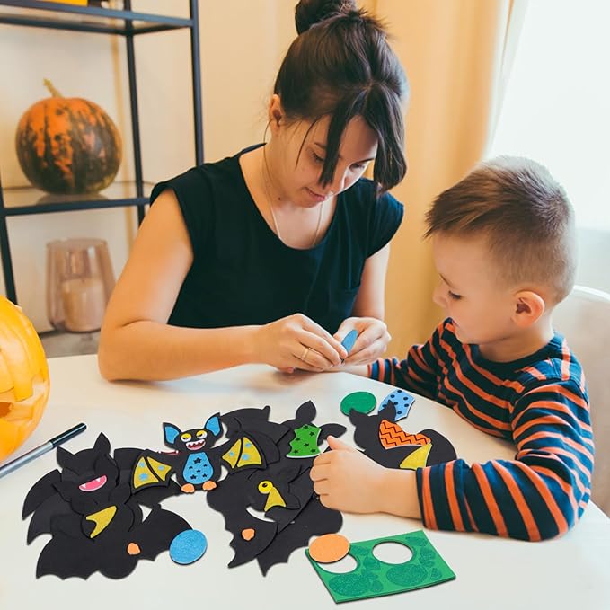 Fennoral 12 Pack Bat Crafts for Kids Bat Crafts Kits Make You Own Bat Foam Stickers Ornament DIY Arts and Crafts for Kids Girls Boys Halloween Party Supplies Halloween Decoration